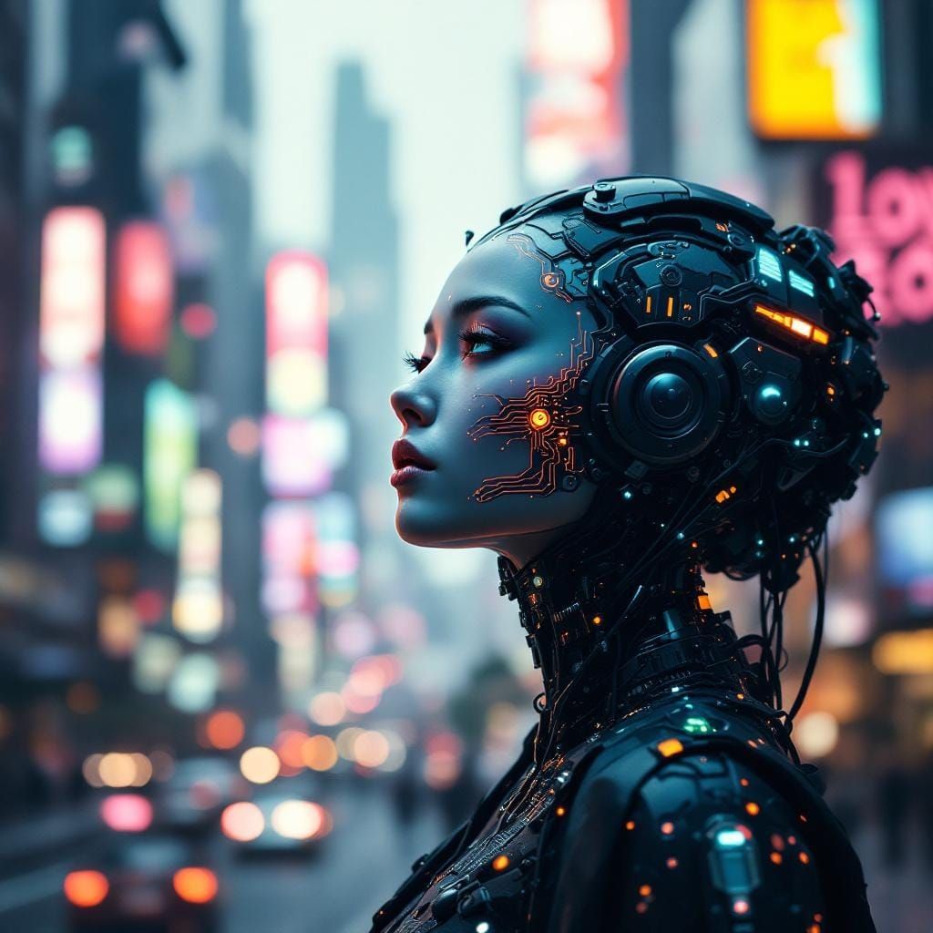 Cybernetic Geisha Portrait in Cyberpunk Style