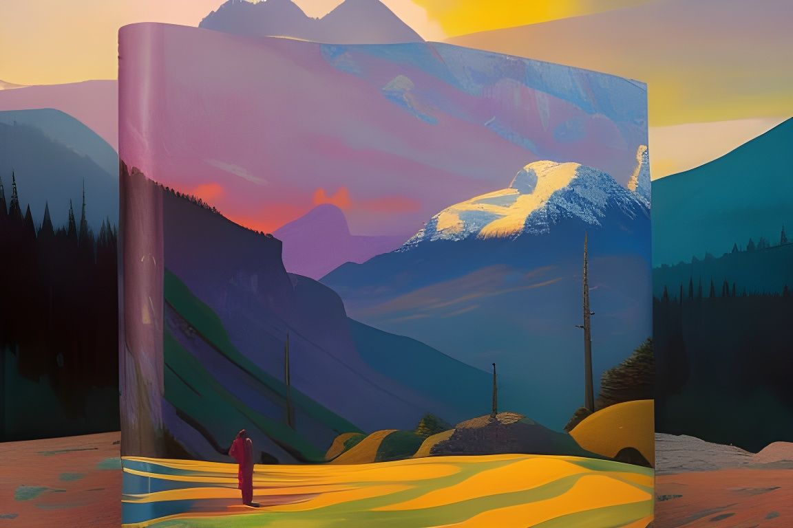 Epic Mountain Landscape in Hyperrealistic Ink Painting