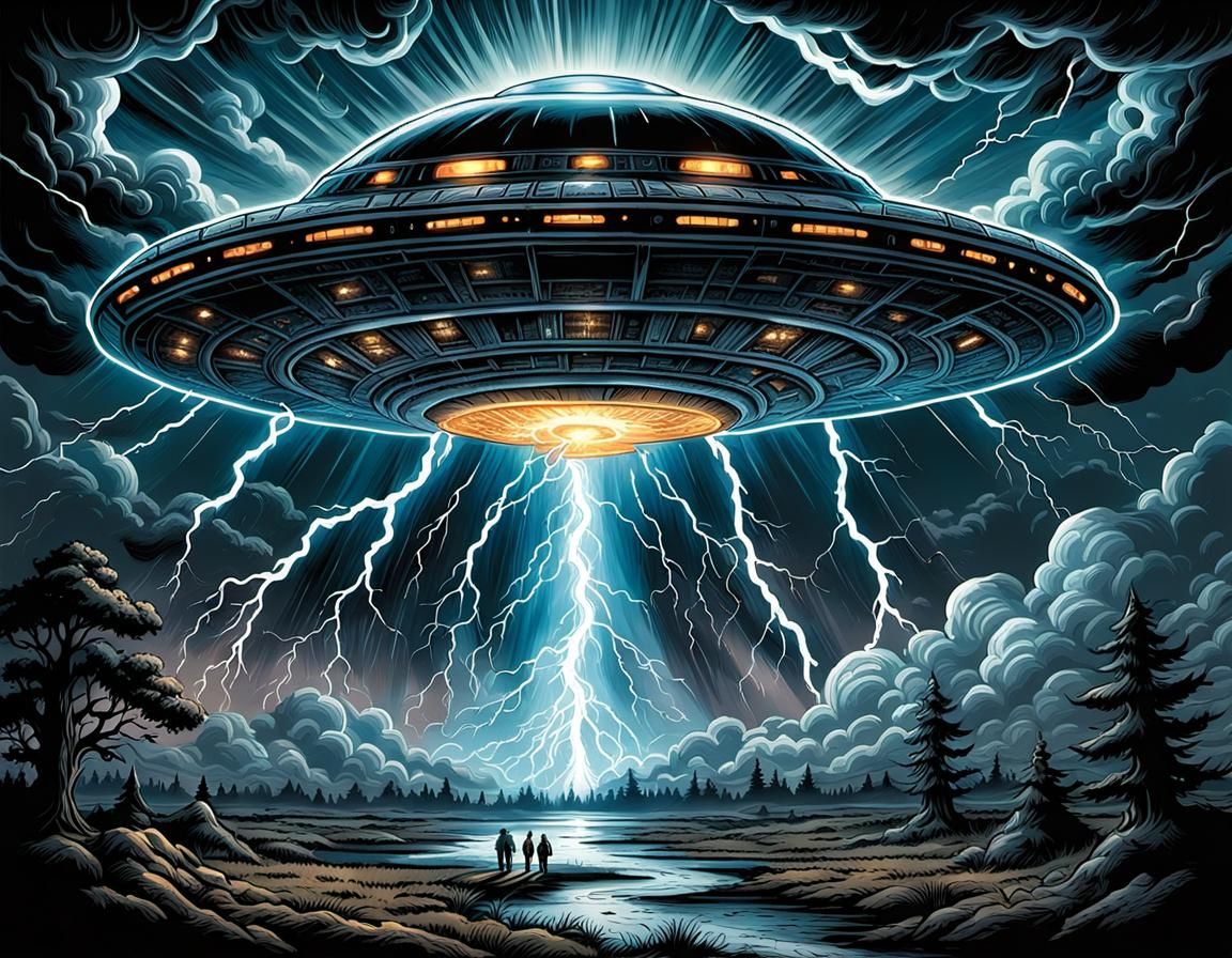 Ornamental UFO in Storm, Comic Book Art