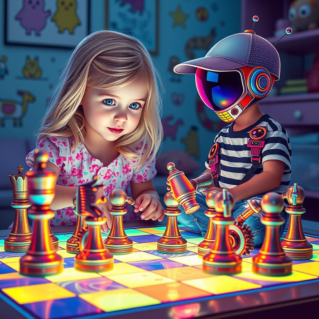 Psychedelic Chess Game in Futuristic Digital Art Style