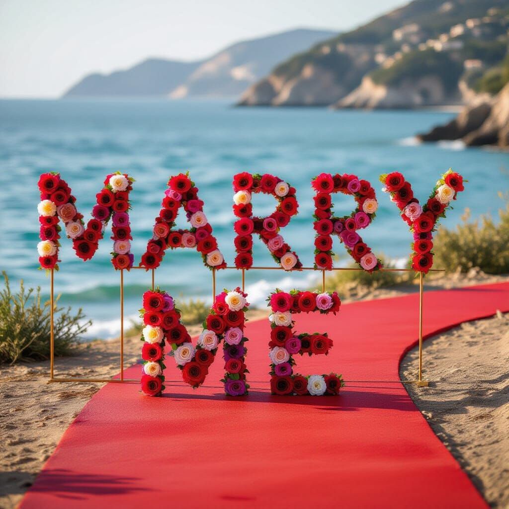 Romantic Marriage Proposal With Floral "Marry Me" Sign by Se...