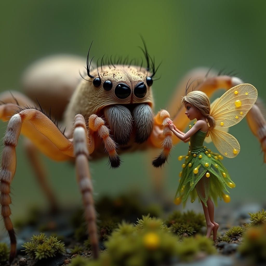 Photorealistic Macro Photography of a Wolf Spider's Head wit...