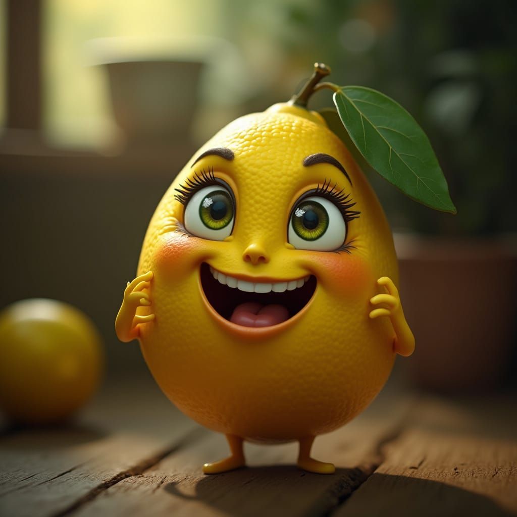 Flirtatious Cartoon Lemon Posing for Portrait