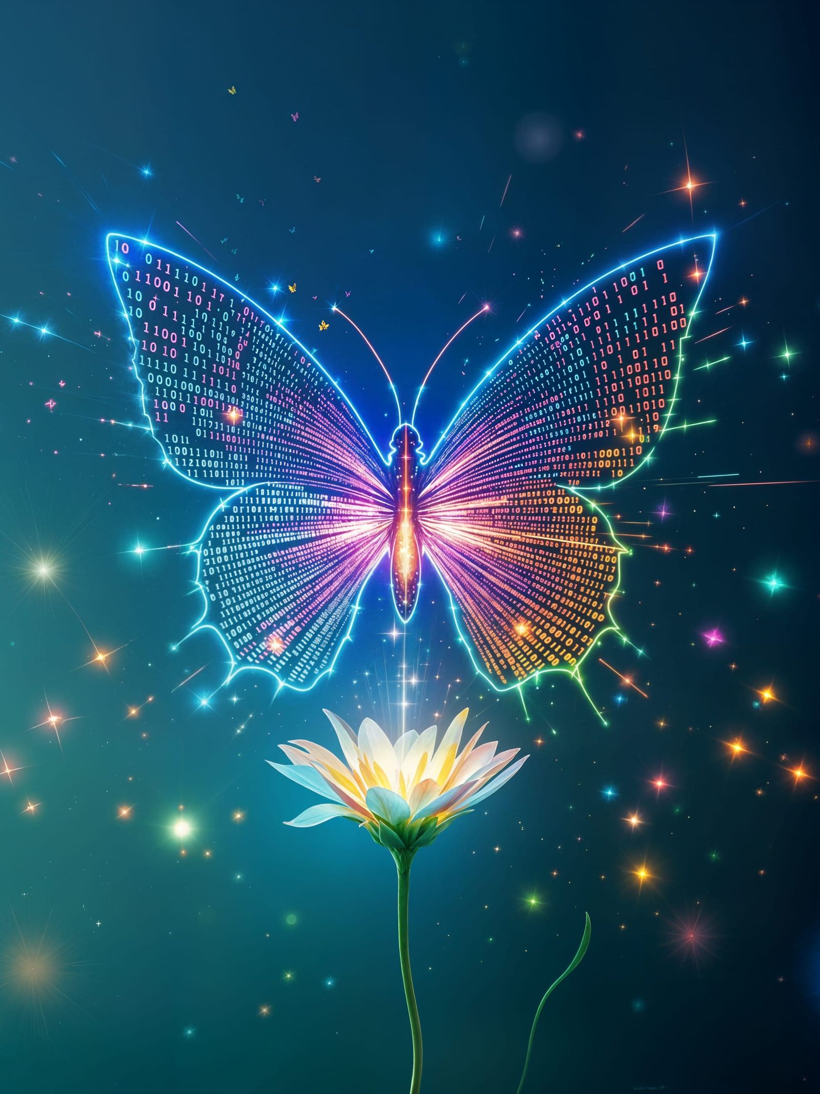 Digital Butterfly Formed from Binary Code Cascade