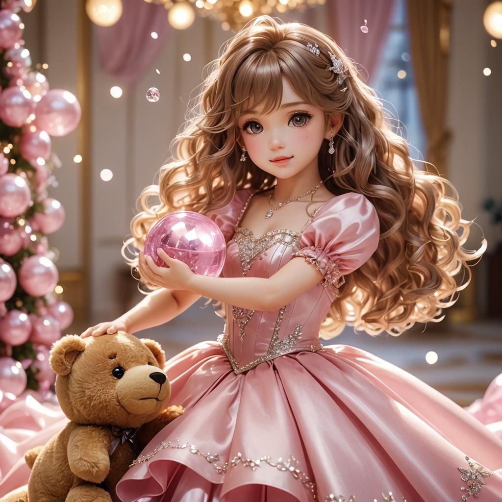 Cute Girl in Pink Gown Dancing: 3D Anime Art