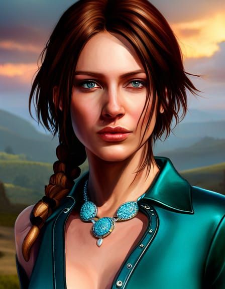 Hungarian Girl Portrait in Stained Glass Style