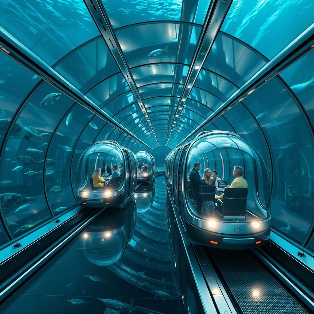 Futuristic Underwater Transit System in Retro-Futuristic Sty...