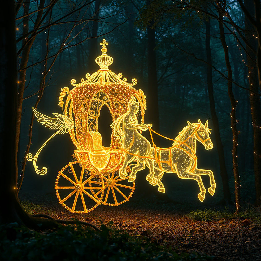 Glowing Ghost Chariot in Midnight Forest