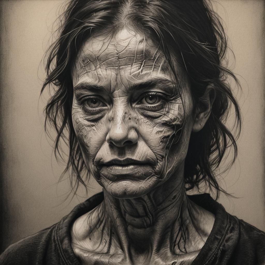 Glowing Scars: Hyperdetailed Charcoal Drawing