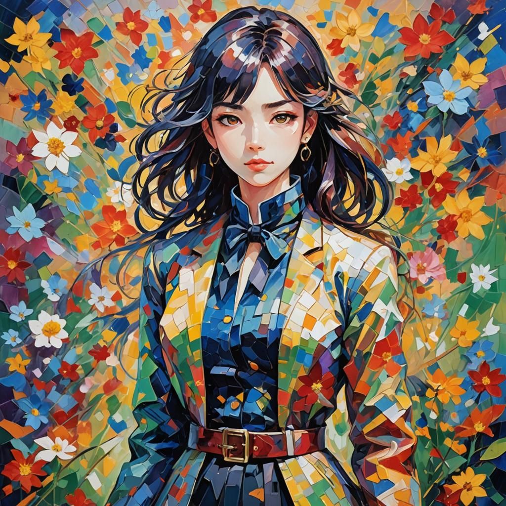 Colorful Boss Lady in Neo-Impressionist Oil Painting