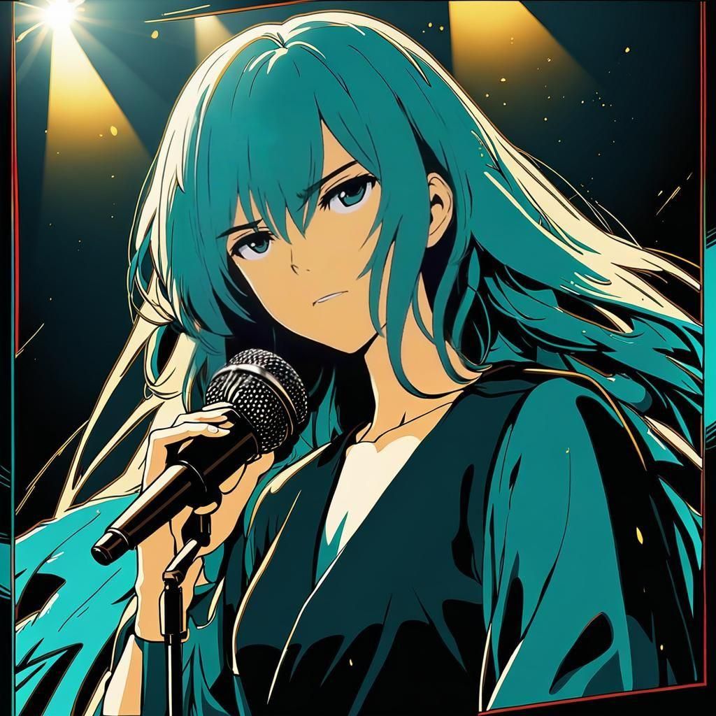 Anime Girl Singing on Stage in Cel-Shaded Style