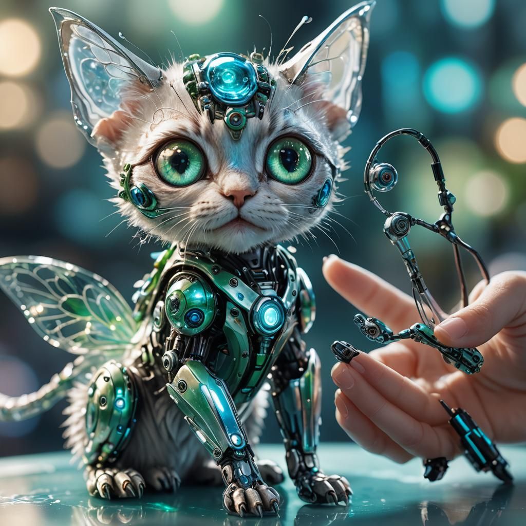 Macro Fairy and Robotic Kitten Concept Art