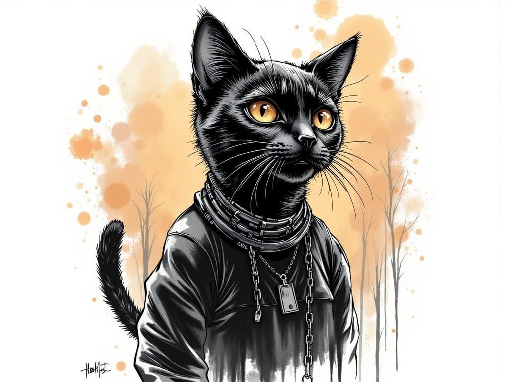 Black Cat Sings Gallows Comedy in Pencil and Ink