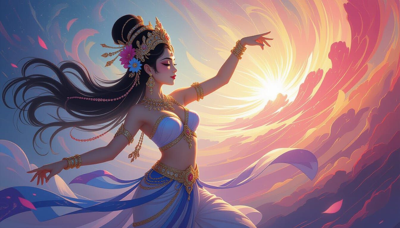 Apsara Dancing Gracefully in Celestial Realm