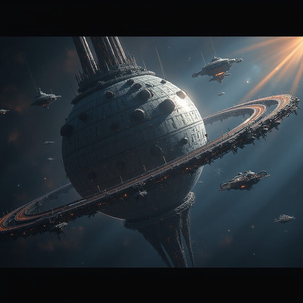 Sleek Spacecraft Construct a Cosmic Dyson Sphere in Futurist...