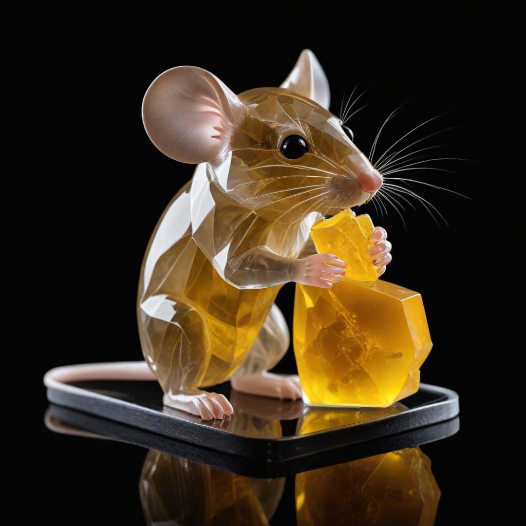 Crystal Mouse in Museum Display Case