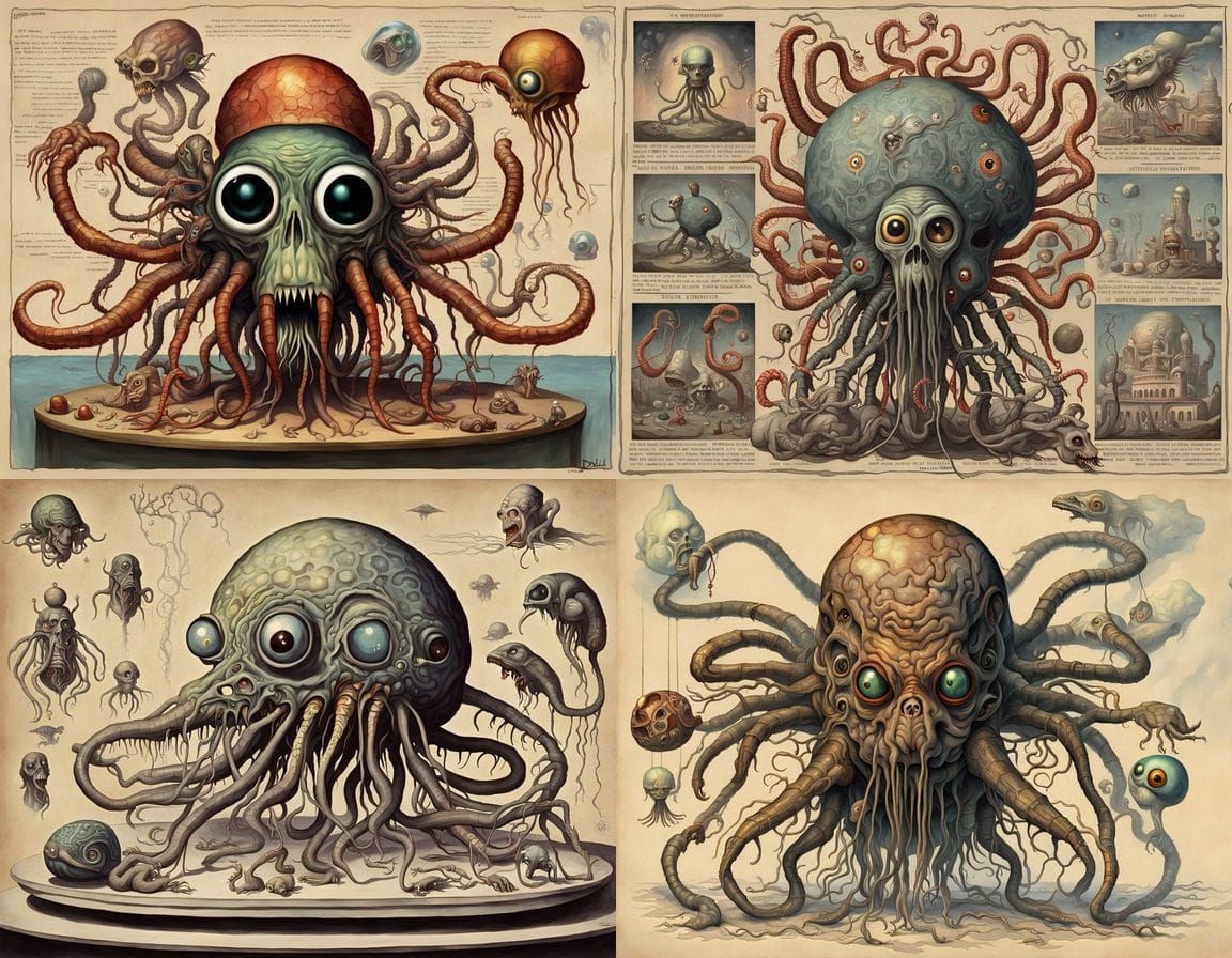 Deformed Hybrid Creature in 1940s Lab, Surreal Art