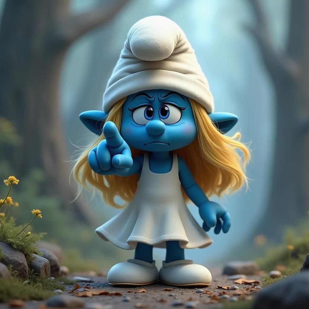 Smurfette Points with a Sulking Look: Fantasy Art