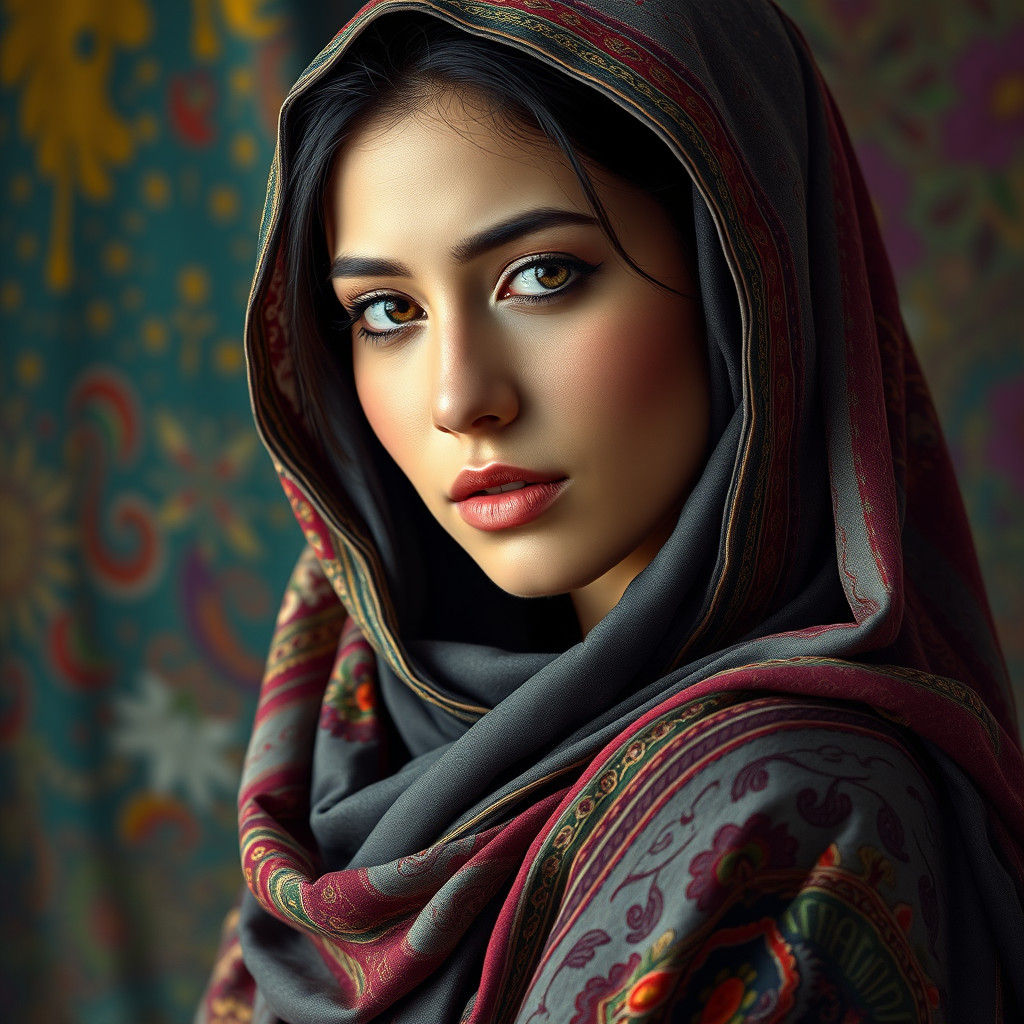 Afghan Woman in Hyperrealistic Splash Art