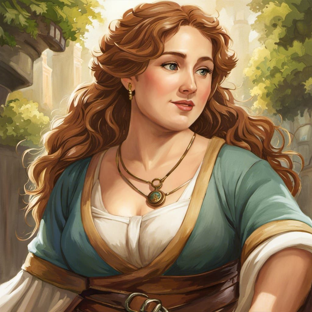 Medieval Tradeswoman in Watercolor Ghibli Style