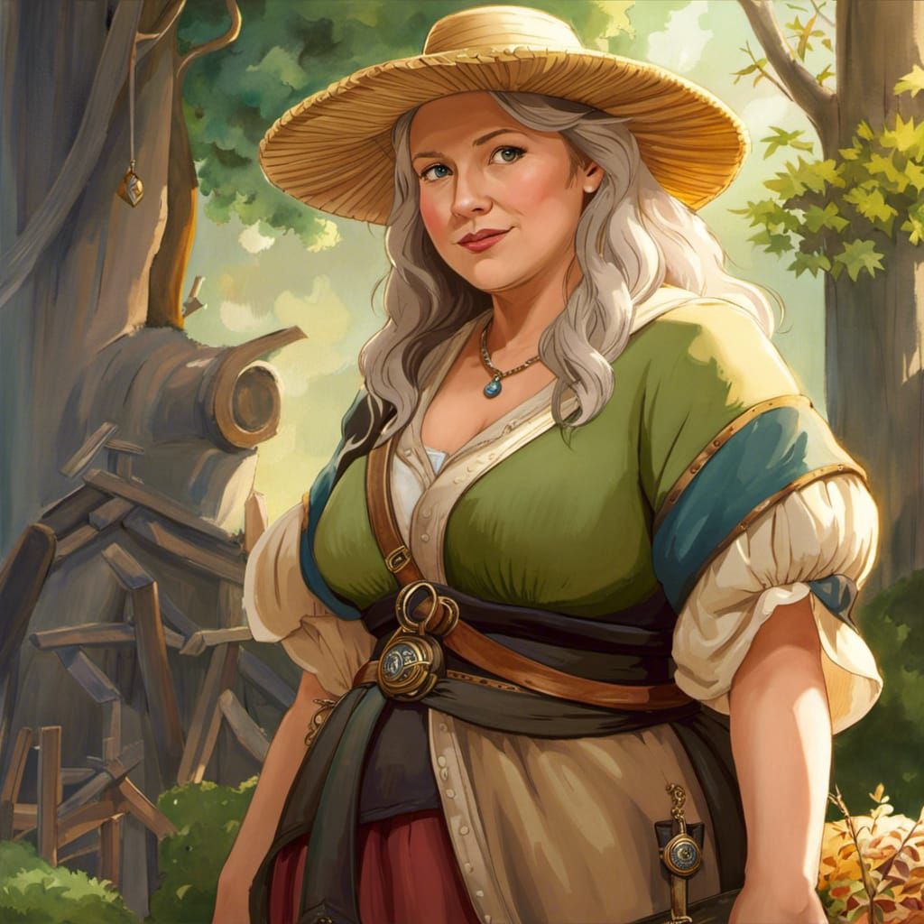 Chubby Tradeswoman in Watercolor, Ghibli Style