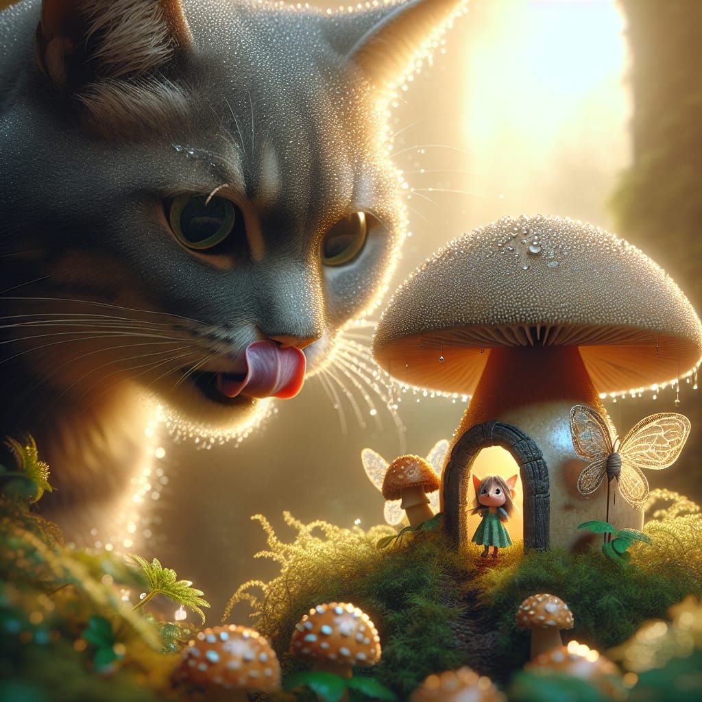 Cat and Fairy House: A Photorealistic Encounter