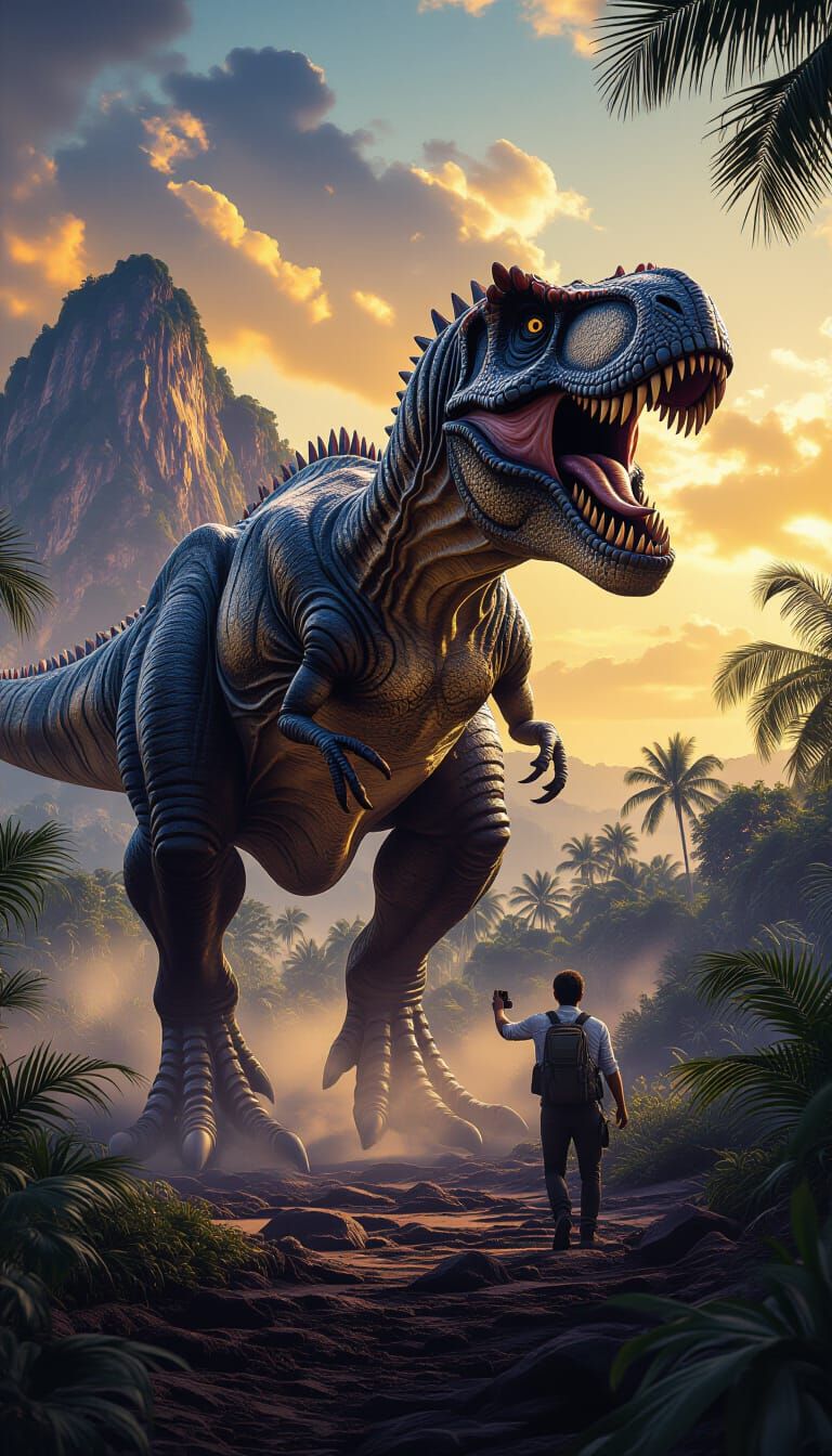 T-Rex Hunter in a Dark Fantasy Jurassic World