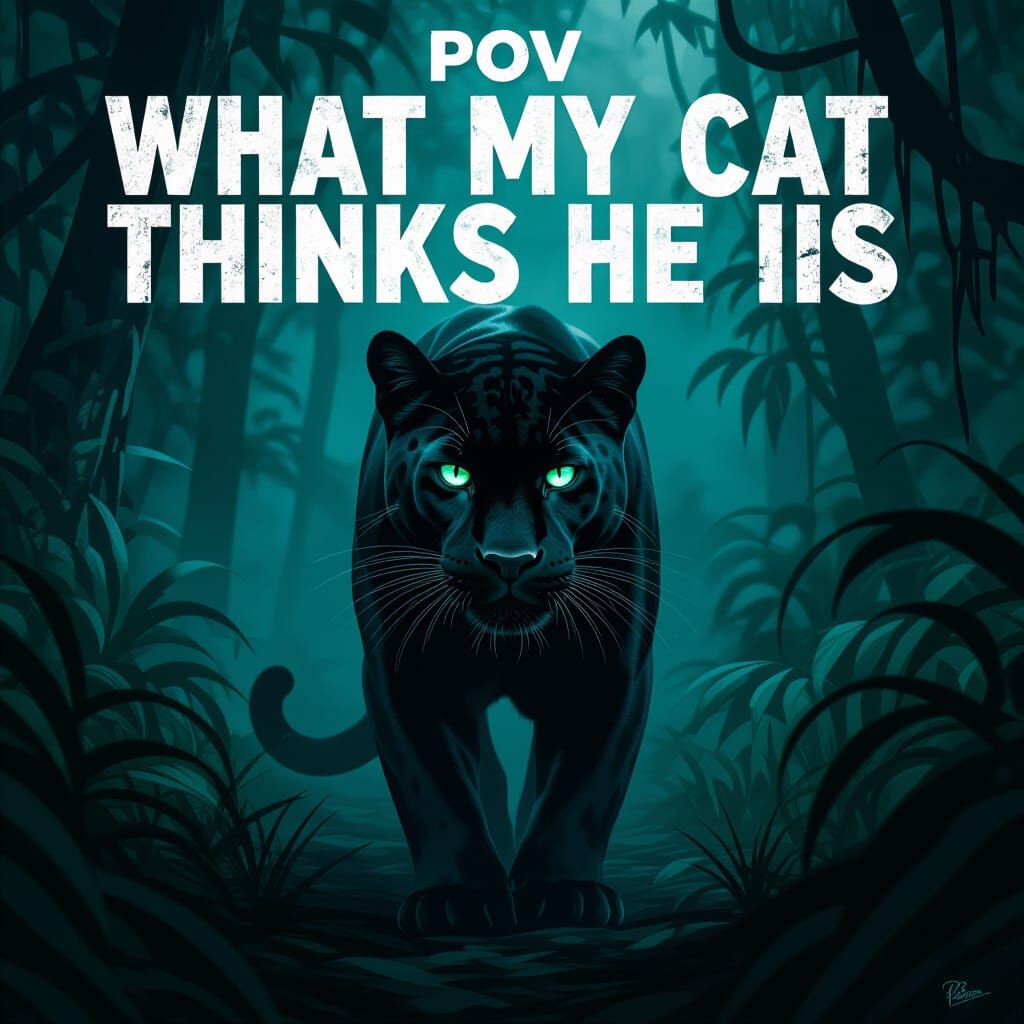 Black Panther in Misty Jungle as Hyperrealistic Digital Pain...