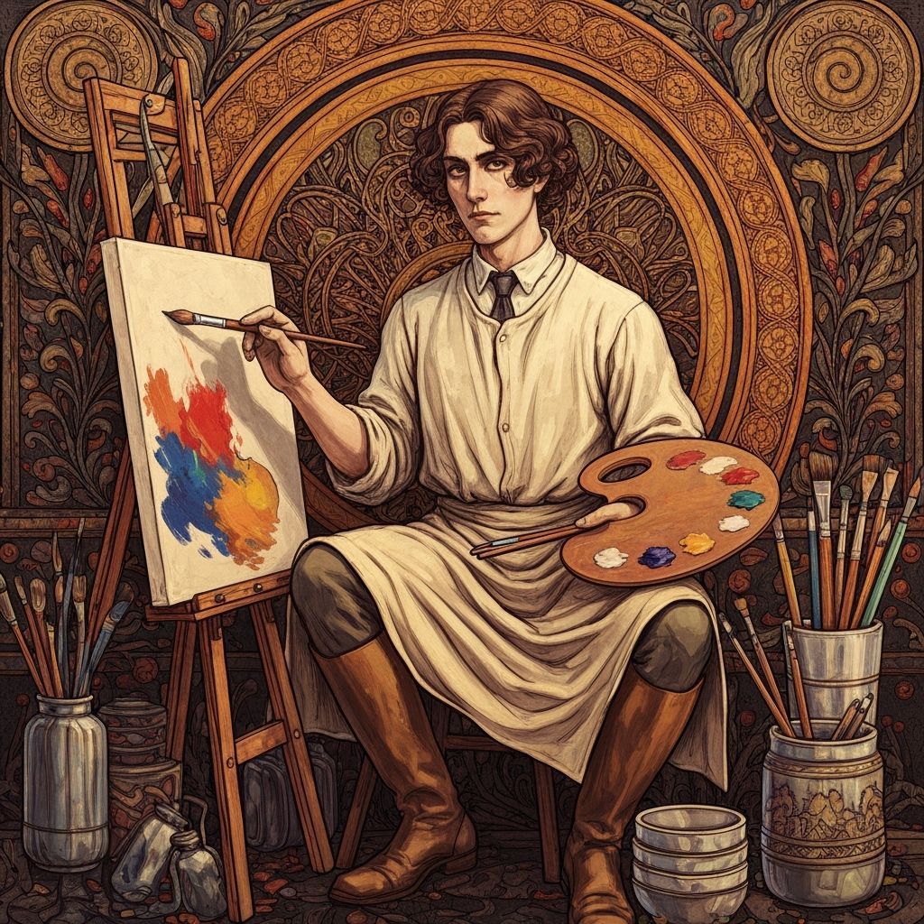 Artist Before Canvas in Art Nouveau Style