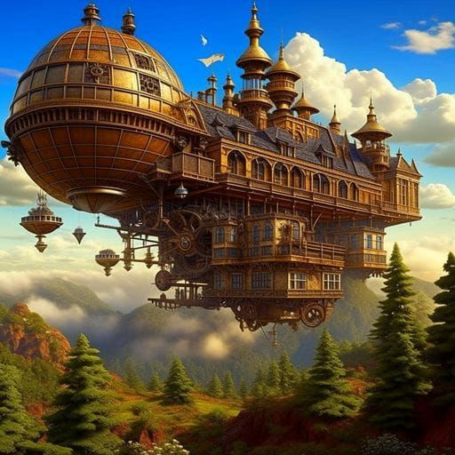 Flying Steampunk Palace in the Sky