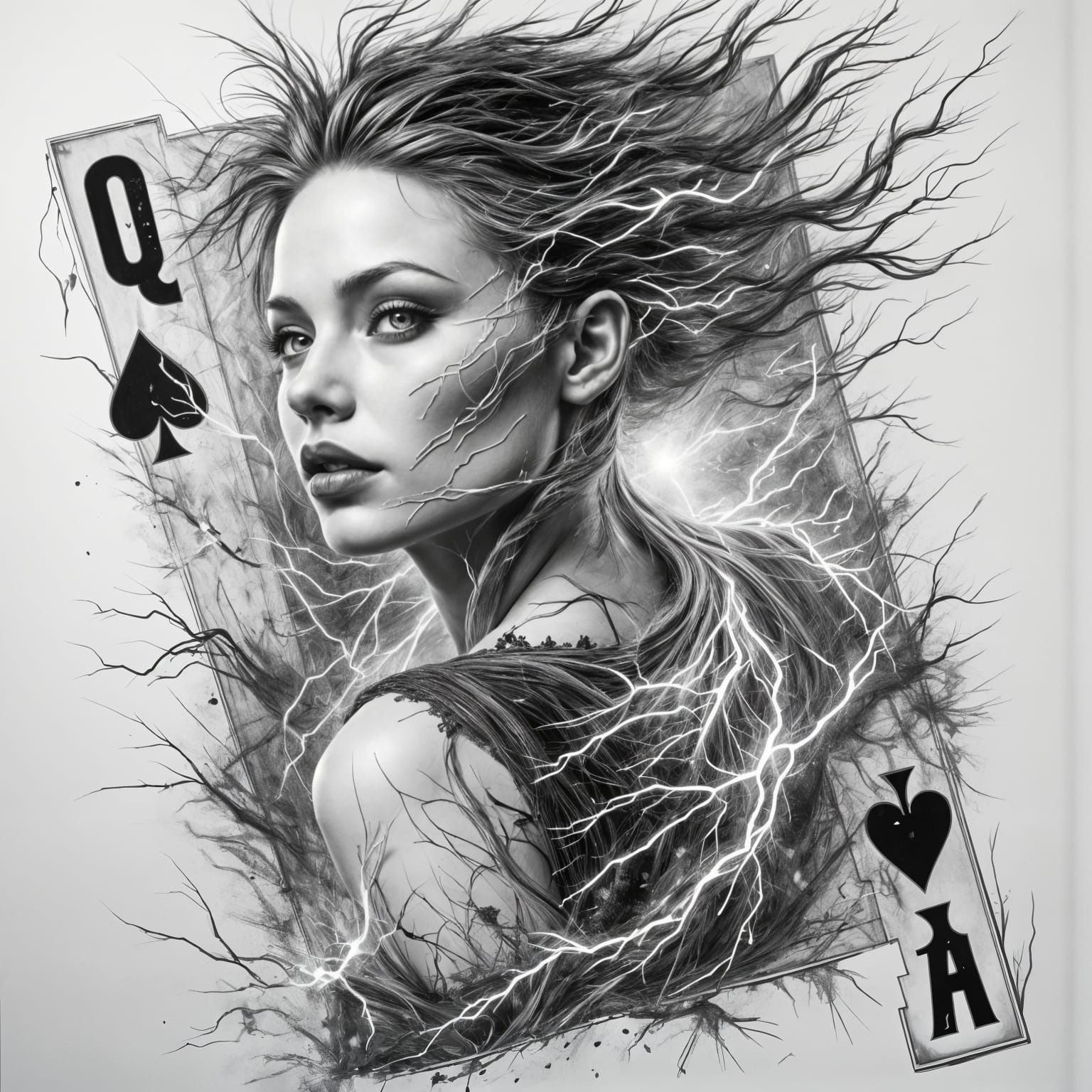 Ethereal Queen of Spades in Charcoal Hues