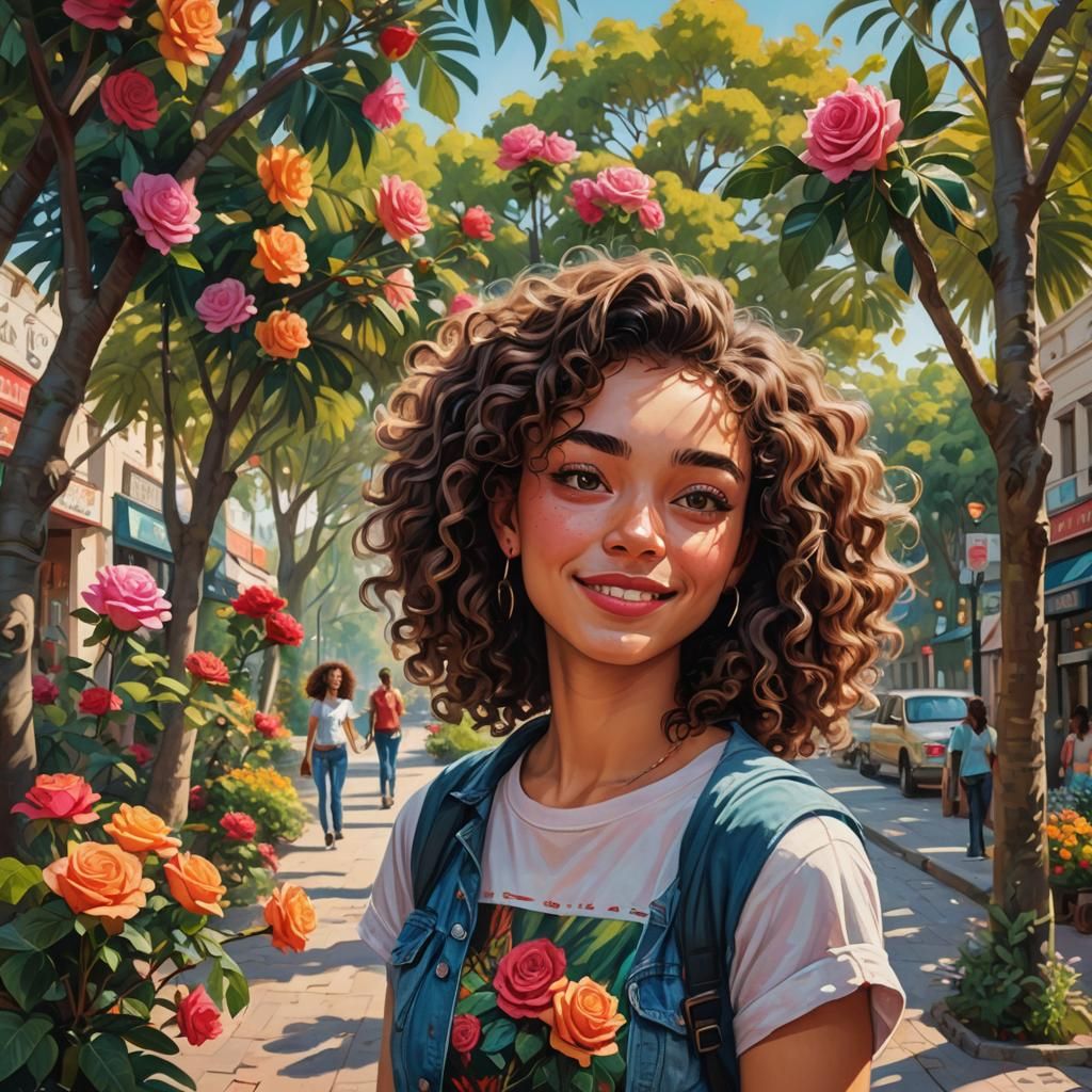 Dreamy Street Scene with Young Woman in Elysium Style