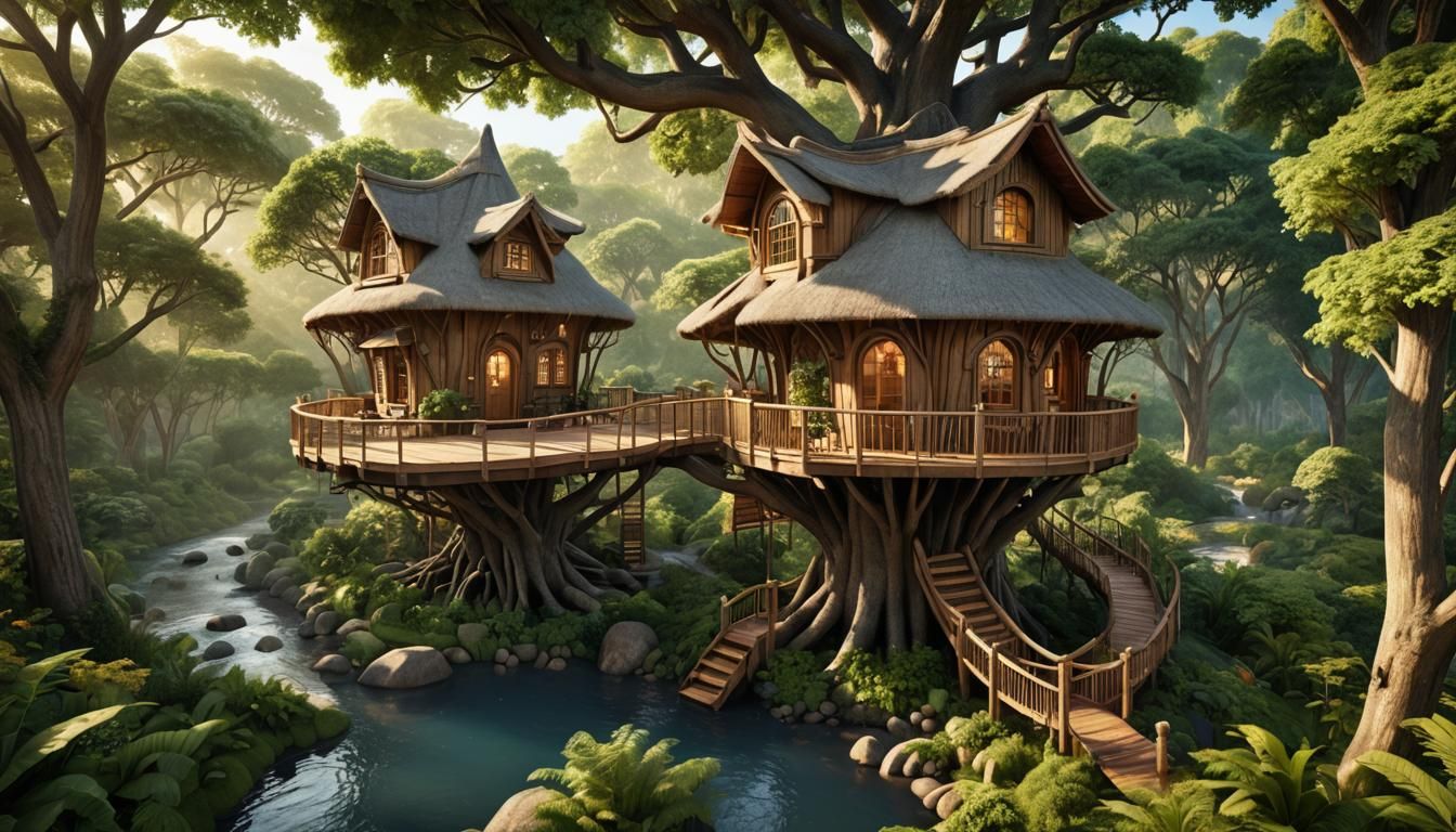 Enchanting 3D Render of a Treehouse in Forest