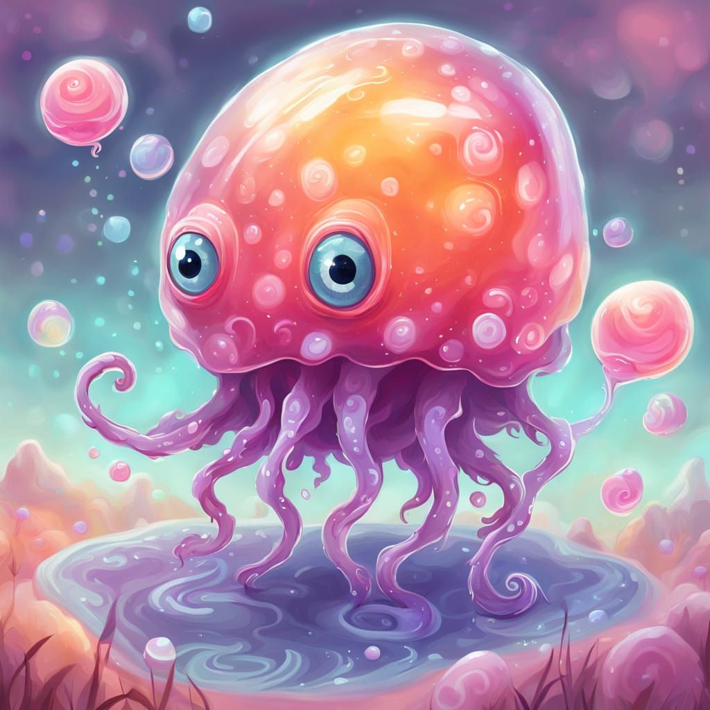 Whimsical Jelly Drop Creature with Sparkling Eyes