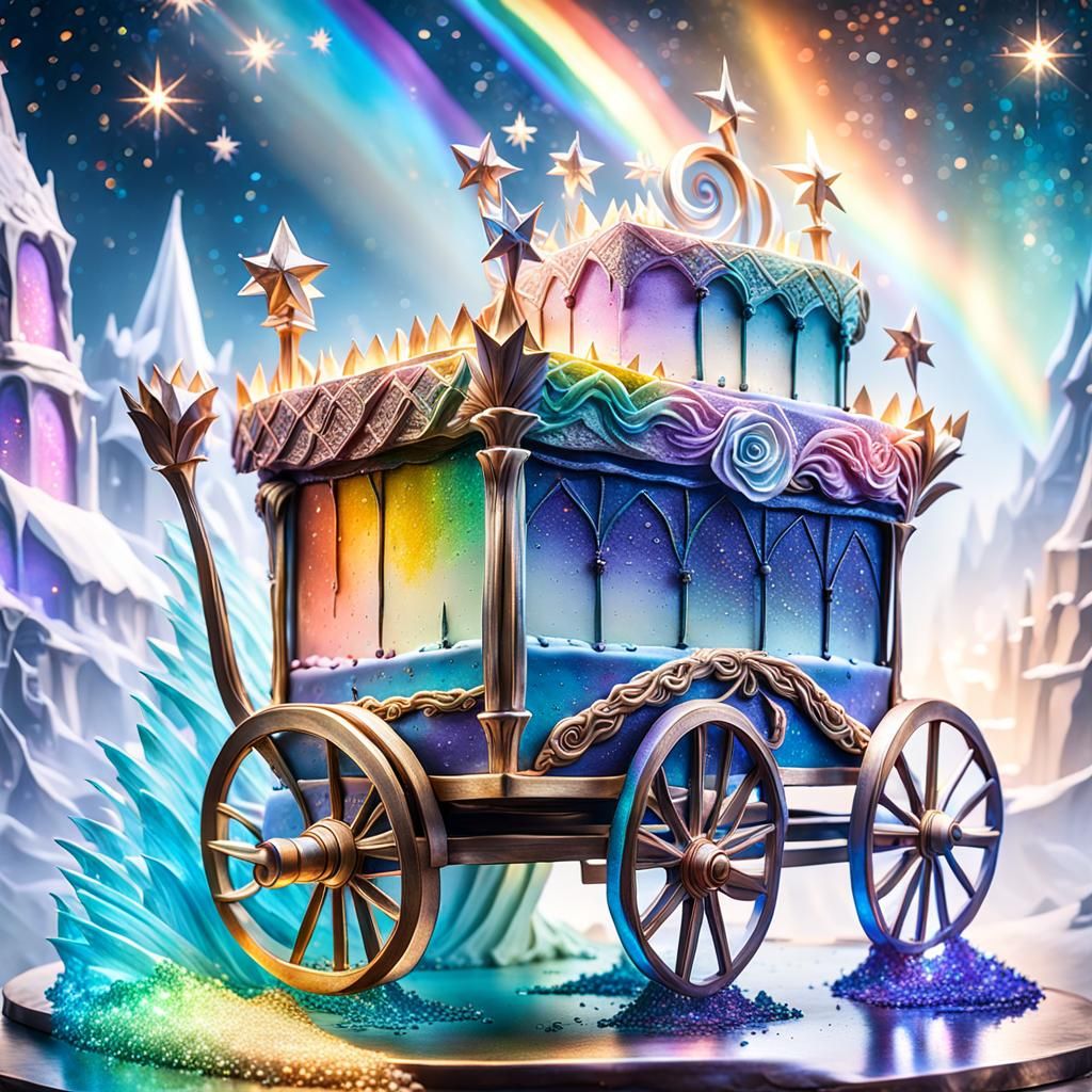 Artisan Cake with Chariot Cart Topping in Rainbow Hues