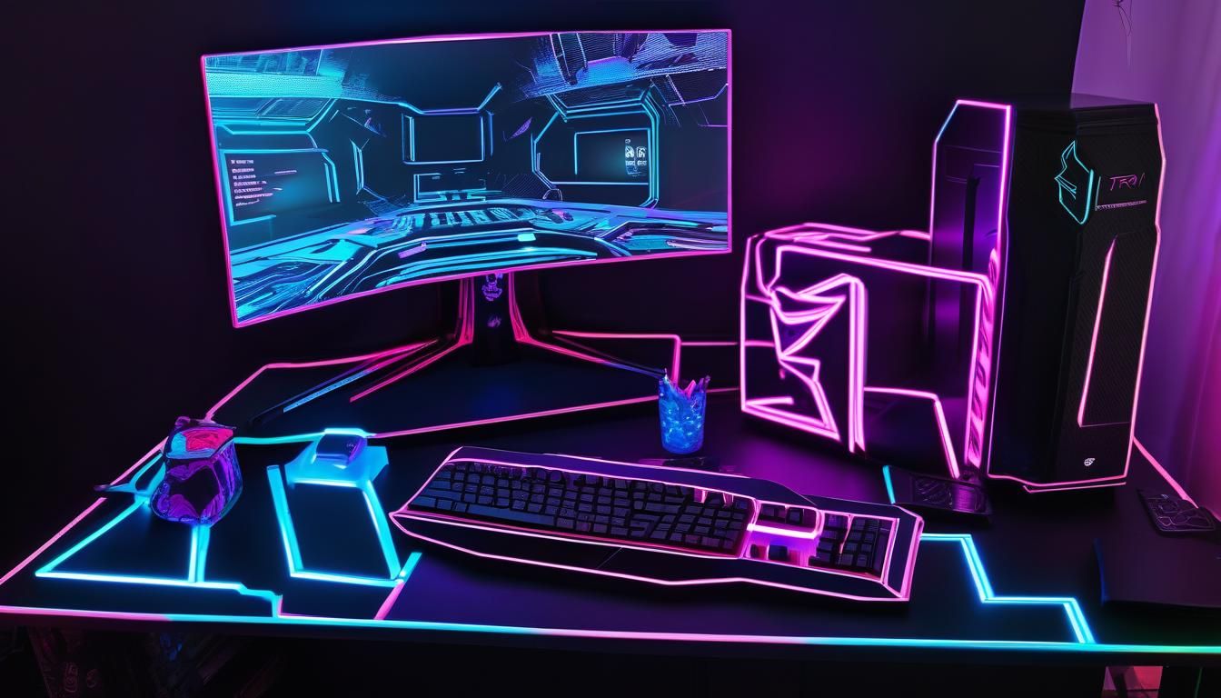 Neon Gaming PC in Tron Cyberpunk Style