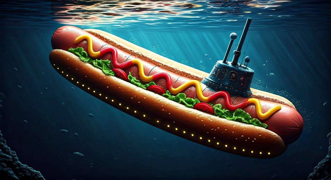 Colossal Hot Dog Submarine Plunges into Ocean Depths