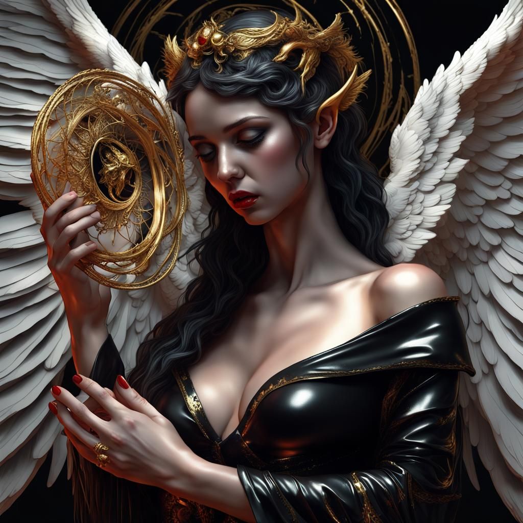 Crying Angel with Broken Halo, Dark Vector Art