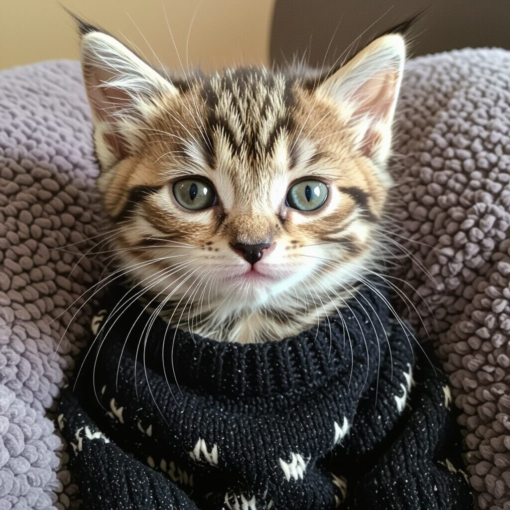 Ugly Black Kitten in Grimy Sweater