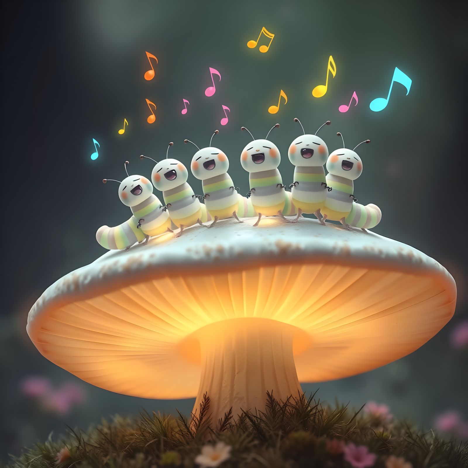 Whimsical Caterpillars Sing in Pastel Harmony