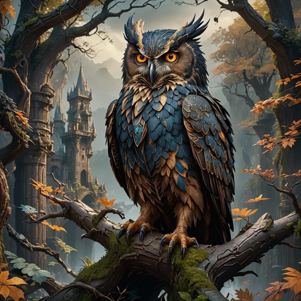 Dragon Owl: Detailed Matte Painting in Fantasy Style