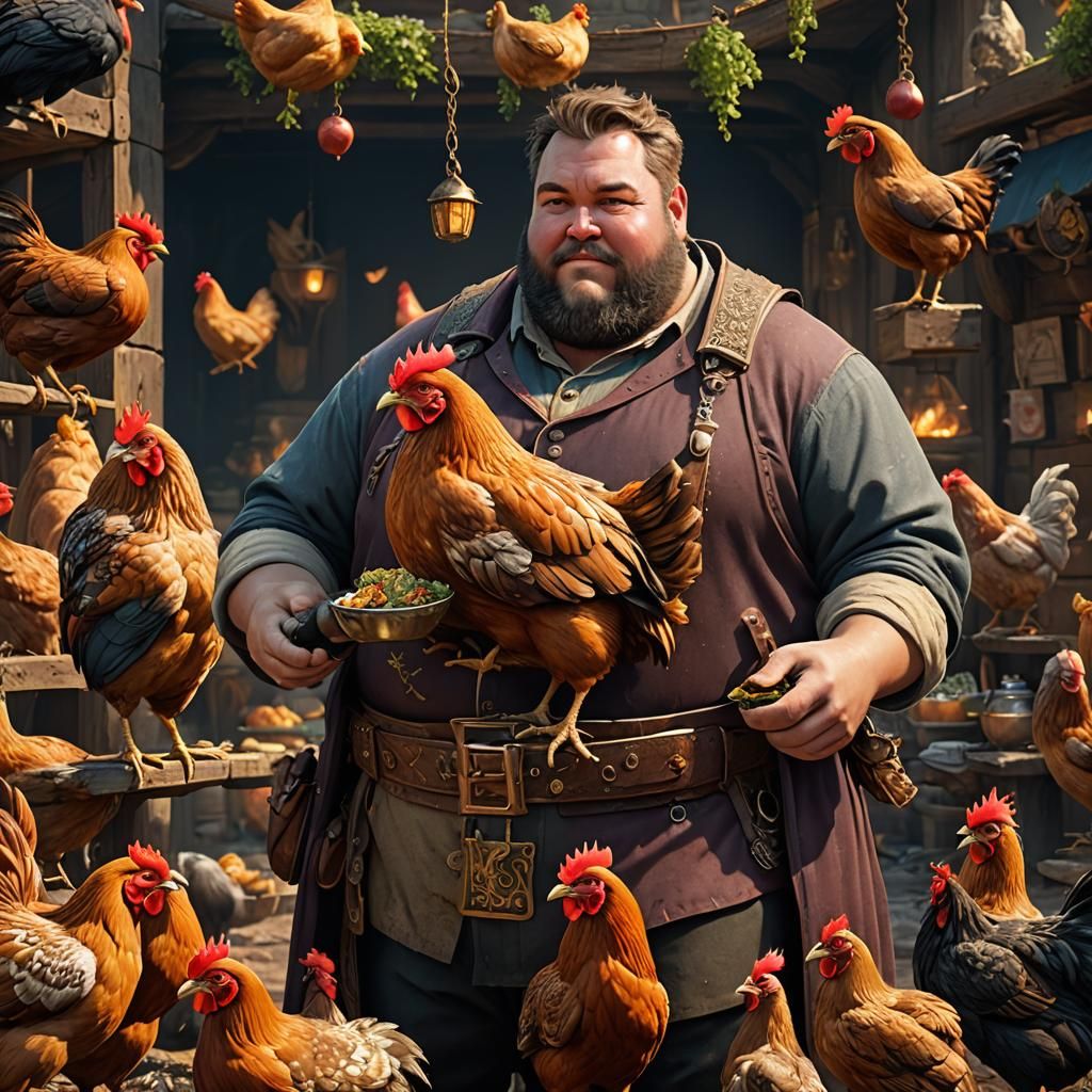 Detailed Matte Painting: Man with Chicken