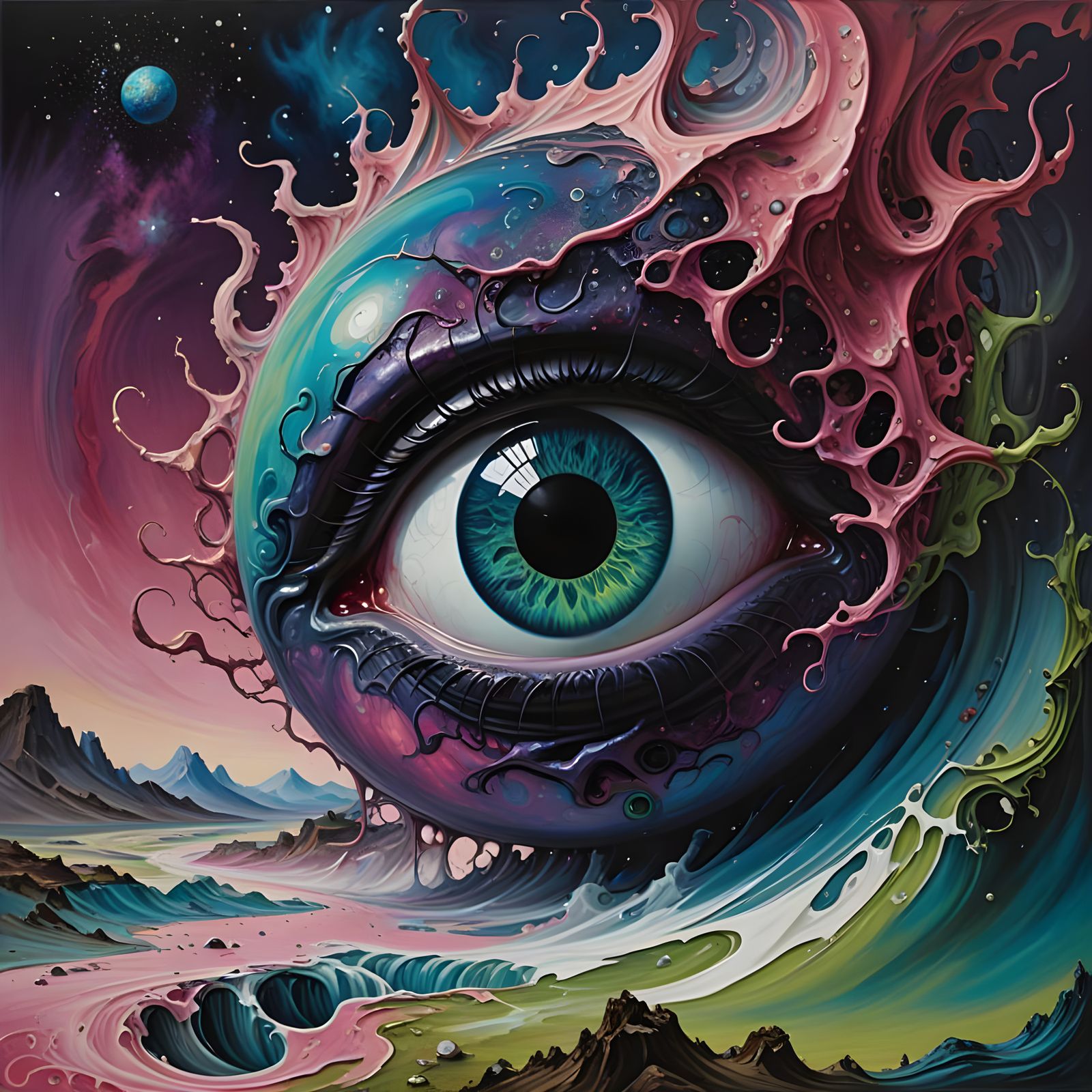 Cosmic Surrealist Dreamscapes: Tentacled Eyeball in Melting ...