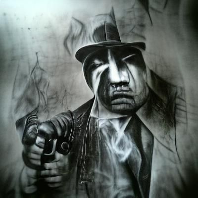 Monochromatic Charcoal Drawing: Gangster Ambition