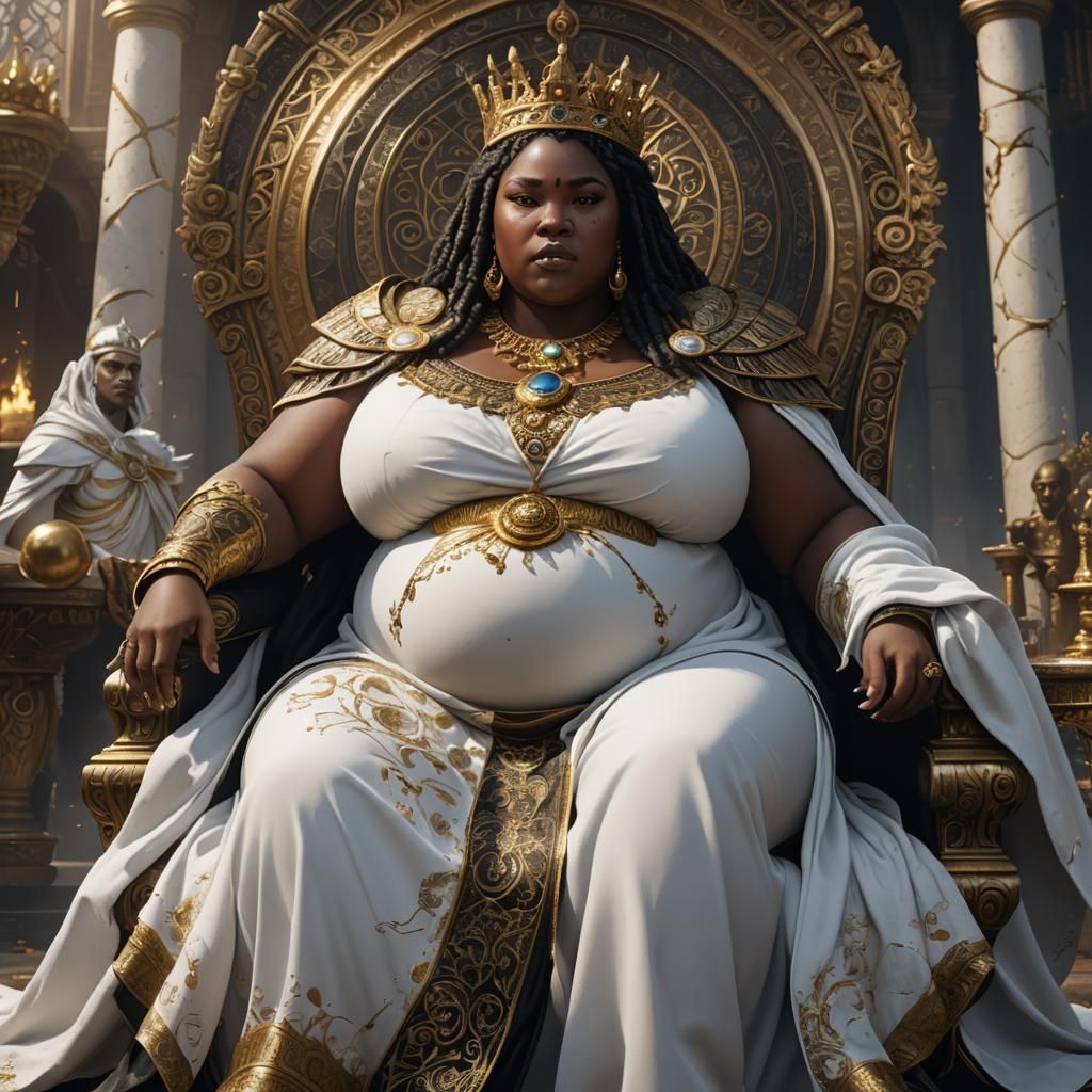 Ebony Queen on Throne: Detailed Fantasy Concept Art