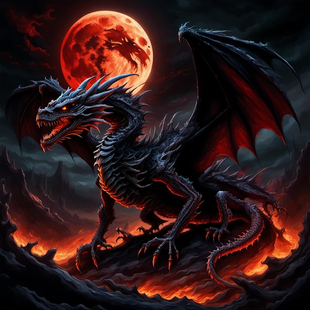 Dragon of Bone and Black Flame in Dark Fantasy Art