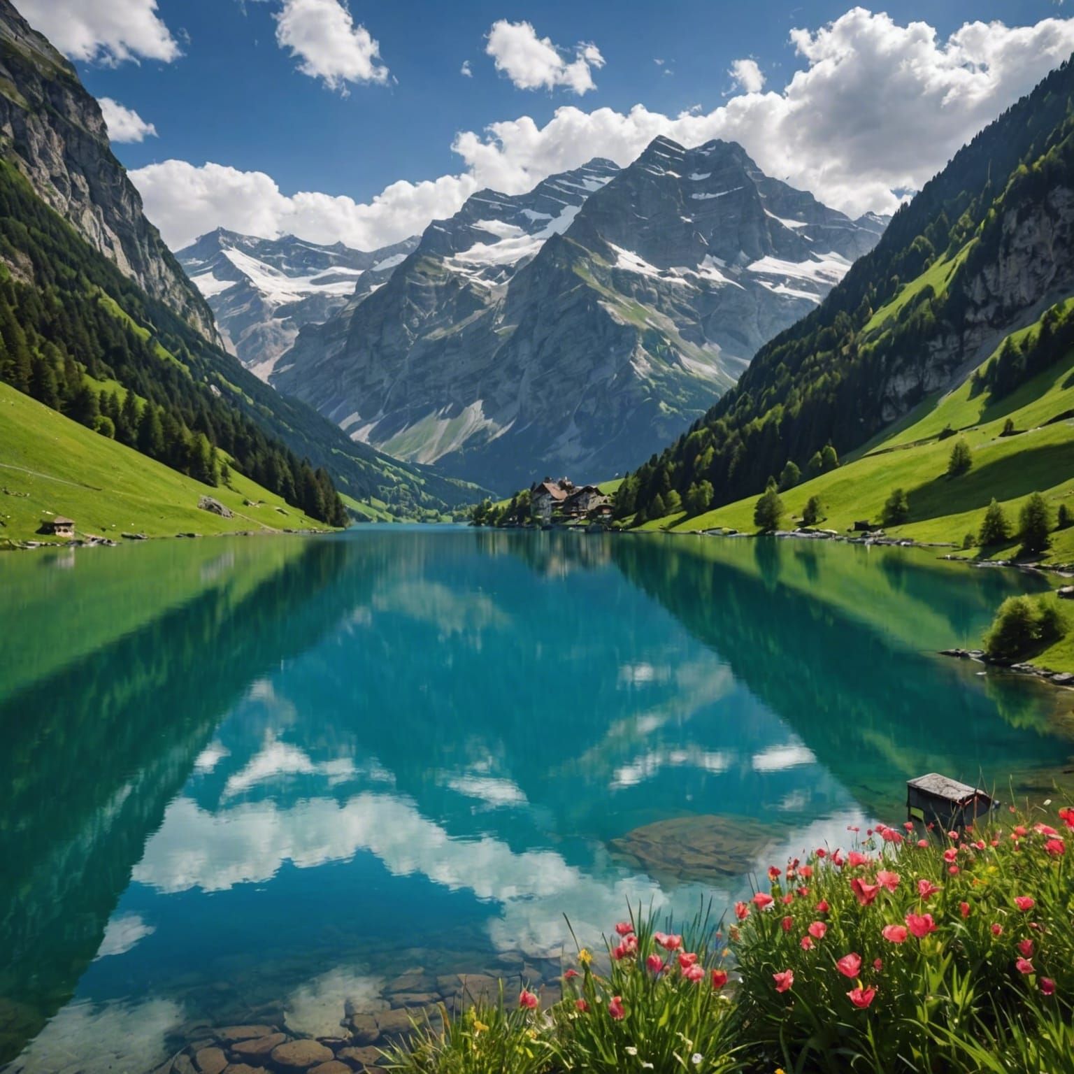 Scenic Mountain Lake in Switzerland