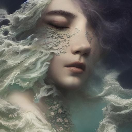 Woman Turns to Sea Foam: Macabre Illustration