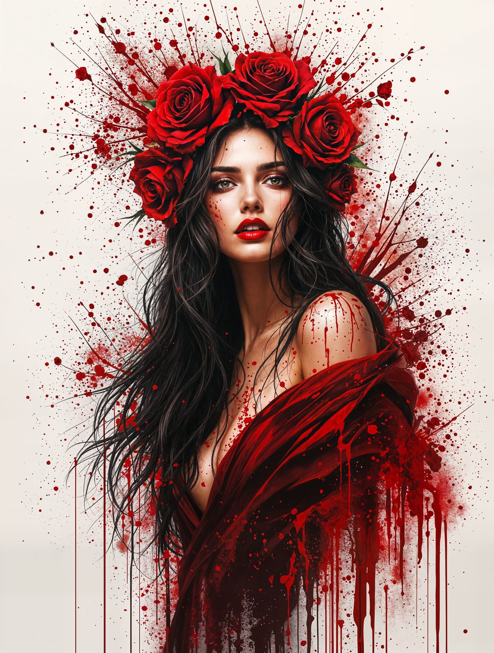 Impressionistic Portrait of a Woman with Red Roses
