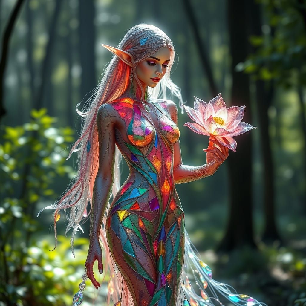 Ethereal Glass Goddess in a Kaleidoscope of Colors